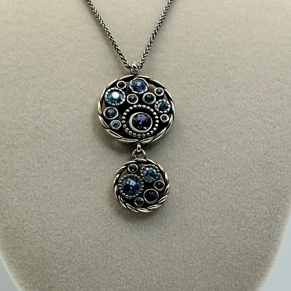 Brighton Jewelry - Brighton Halo Dual Pendants Necklace Silver Plated Blue Lavender Crystals